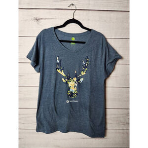 Deer Women John Deere T-Shirt Blue Graphic Heathered Short Sleeve Jewel Neck 3XL